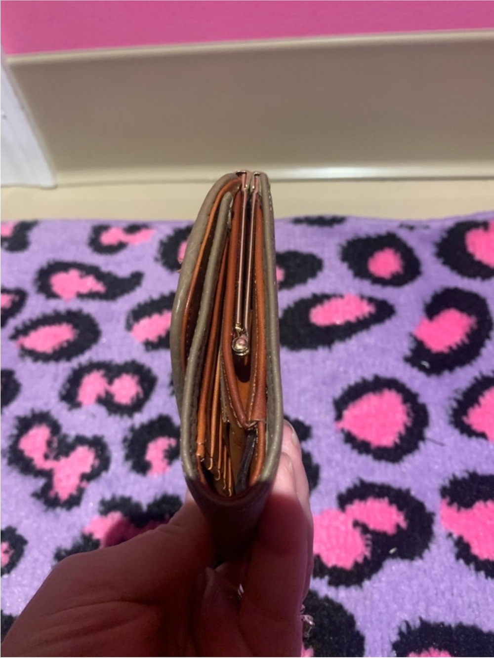 Dooney & Bourke Teton Taupe Leather Wallet with Black Panel & Kisslock GUC - Picture 6 of 14